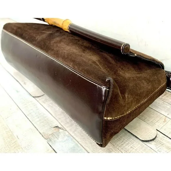 La Laurent BROWN GENUINE SUEDE LEATHER FLAP SATCHEL SHOULDER BAG HANDBAG PURSE - Picture 8 of 11